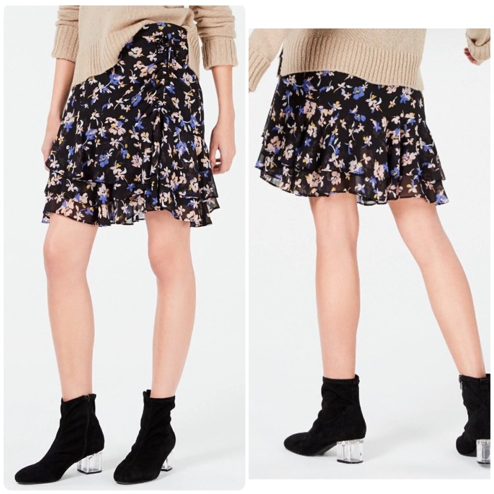 NWT Bar III Floral Print Ruffle Hem Skirt Dizzy Petal Womens Size 14 NWT